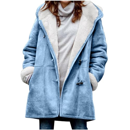 KOG Winterjacke für Damen Fleecejacke Jacken Elegant Herbstjacke Trainingsjacke Einfarbige Oberteil Frauen Amazon - prime Vintage Basic Frau Fleecemantel Baumwolle Outlet Angebote Hellblau XL von KOG