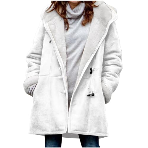 KOG Winterjacke für Damen Fleecejacke Jacken Elegante Wintermantel Fahrradjacke Einfarbig Bekleidung Frauen Outlet Amazon Basic Fashion Teddy Jacken Baumwolle Gutschein Weiß 4XL von KOG