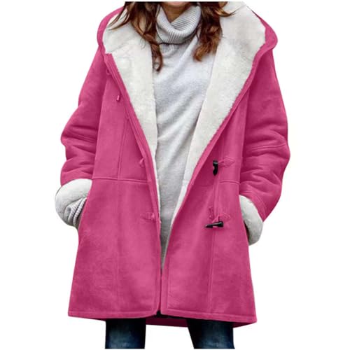 KOG Winterjacke für Damen Fleecejacke Jacken Warme Jacke Sportjacke Einfarbig Oberteil übergangsjacke Outlet Amazon Trenchcoat Warm Frau Teddyfleece Jacke Baumwolle Prime Rosa XXL von KOG