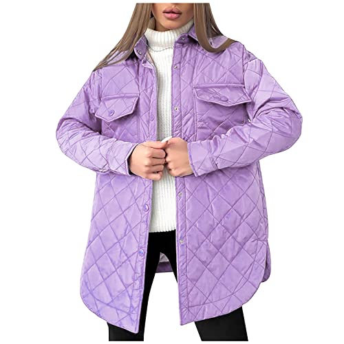 KOG Winterjacke für Damen Jacke Elegante Puffer Jacke Baumwolle Fahrradmantel Kleidung Frau übergangsjacken Amazon - prime Warm Trenchcoat Vintage Kapuzenjacke Fleecejacke Gutschein Lila XL von KOG