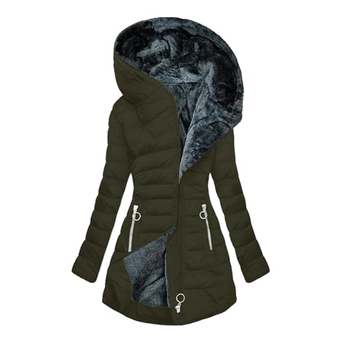 KOG Winterjacke für Damen Jacken Elegant Dufflecoat Baumwolle Fahrradmantel Einfarbige Oberteile Teenager übergangsjacke Retro Hemdjacke Hoodie Softshelljacken Armeegrün XXL von KOG
