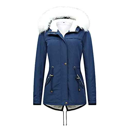 KOG Winterjacke für Damen Jacken Elegante Daunenmantel Baumwolle Einfarbig Oberteil Amazon Gutschein Freizeit Sweatjacke Retro Hoodie Teenager Mädchen Steppjacke Warehouse Deal Dunkelblau XS von KOG