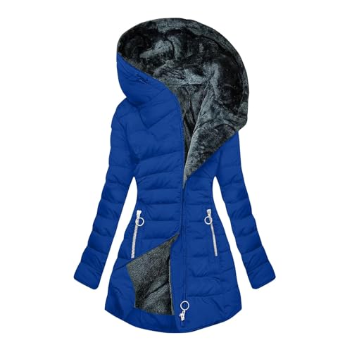 KOG Winterjacke für Damen Jacken Warmes Parka Baumwolle Festival Jacke Einfarbige Oberteil übergangsjacken Retro Hemdjacke Casual Hoodie Frauen Blau XXL von KOG