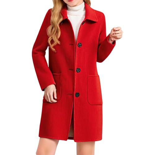KOG Winterjacke für Damen Lang Herbstjacke Mode Wintermantel Einfarbige Oberteil Frau Fashion Strickjacke Basic Kapuzenmantel Teenager Softshellmantel Sport Jacke Daunenjacke Rot 3XL von KOG