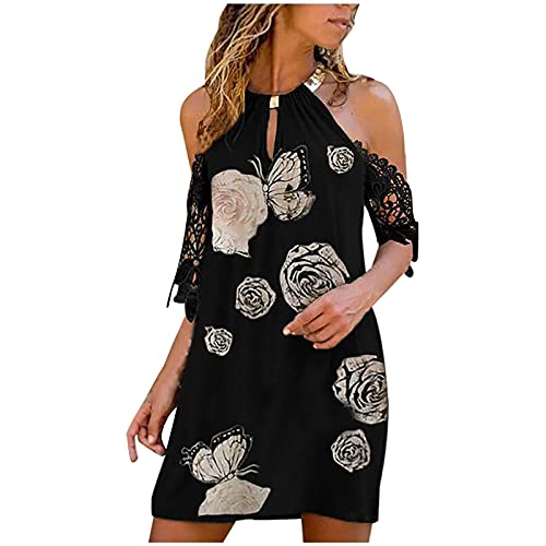 Schulterfrei Oberteil Damen Bluse Elegant Sexy Ärmellos Kleider Damen Sommerkleid Neckholder Kleid Frau Kurz Boho Kleid Damen Kurz Freizeitkleid Rundhals Halfter Shirtkleid T-Shirt Bluse Blusenkleid von KOG