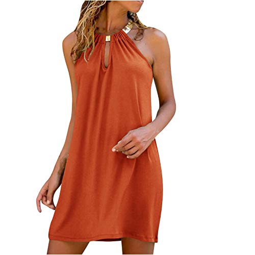 Schulterfrei Oberteil Damen Bluse Elegant Sexy Ärmellos Kleider Sommerkleid Neckholder Kleid Frau Kurz Boho Kleid Kurz Freizeitkleid Rundhals Halfter Shirtkleid T-Shirt Blusenkleid Rosa S von KOG