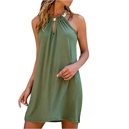 Schulterfrei Oberteil Damen Bluse Elegant Sexy Ärmellos Kleider Sommerkleid Neckholder Kleid Frau Kurz Boho Kleid Kurz Freizeitkleid Rundhals Halfter Shirtkleid T-Shirt Blusenkleid Grün M von KOG