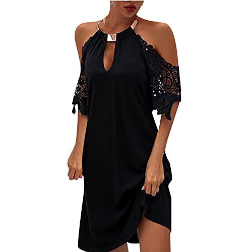 Schulterfrei Oberteil Damen Bluse Elegant Sexy Ärmellos Kleider Damen Sommerkleid Neckholder Kleid Frau Kurz Boho Kleid Damen Kurz Freizeitkleid Rundhals Halfter Shirtkleid T-Shirt Bluse Blusenkleid von KOG