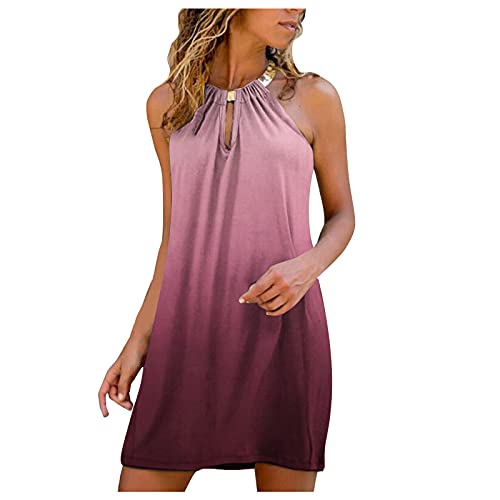 Schulterfrei Oberteil Damen Bluse Elegant Sexy Ärmellos Kleider Damen Sommerkleid Neckholder Kleid Frau Kurz Boho Kleid Damen Kurz Freizeitkleid Rundhals Halfter Shirtkleid T-Shirt Bluse Blusenkleid von KOG