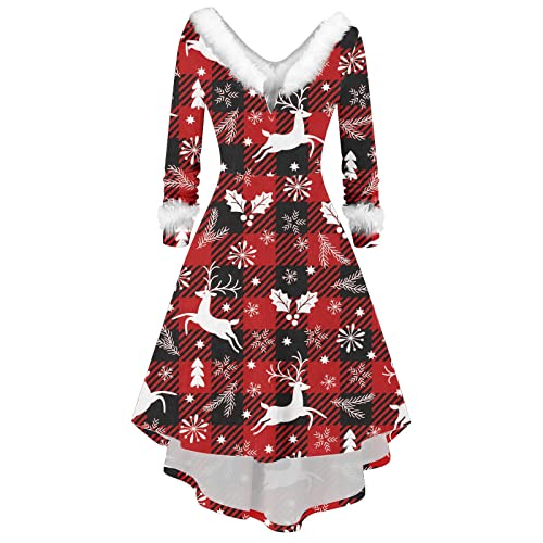 KOG Weihnachtskleid Damen Elegant Langarm Vintage Weihnachtskleider Damen Midi Kleider Damen Abendkleid Lang Kleider Frauen Kleid Christmas Dresses Meine Bestellungen Anzeigen Weiß XXL von KOG