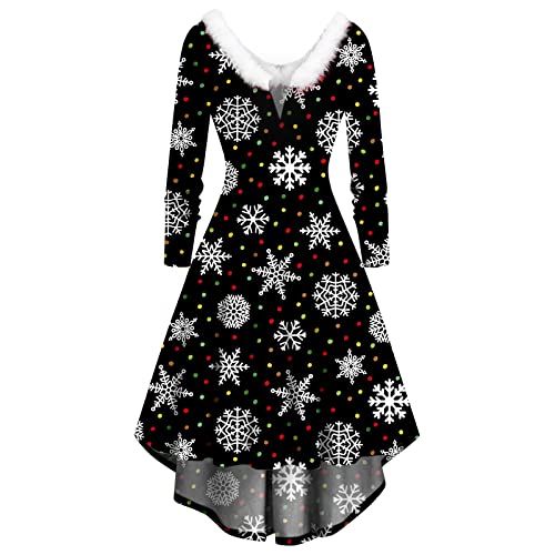 KOG Weihnachtskleid Damen Vintage Langarm Minikleid Weihnachtskleider für Damen Blusenkleid Damen Kleider Kleid Frauen Rockabilly Kleider Christmas Dresses Meine Bestellungen Anzeigen Schwarz XXL von KOG