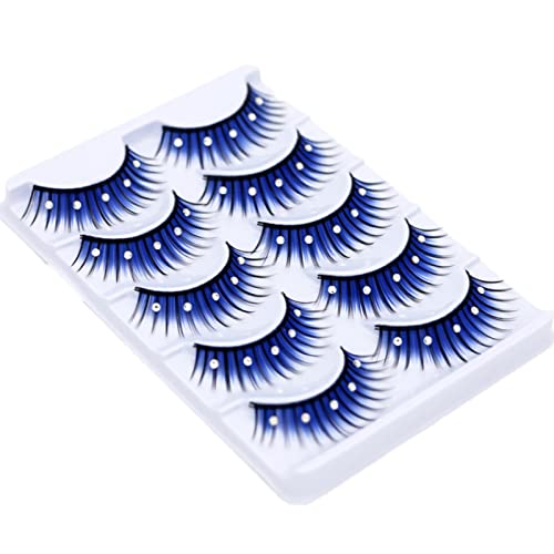 5 Paare Flauschige Gefälschte Wimpern Faux Nerz Gefälschte Wimpern Blau Glänzend Strass Falsche Wimpern 3D Dicke Lange Gefälschte Wimpern für Frauen Mädchen Party Bühnentanz Maskerade von KOGMMYSEVP