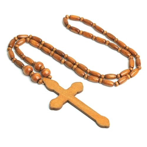 Großhandel große religiöse Holzkreuz-Rosenkranz-Perlen-Halskette, elegantes und spirituelles Zubehör, Christentum-Anhänger, Rosary von KOGMMYSEVP