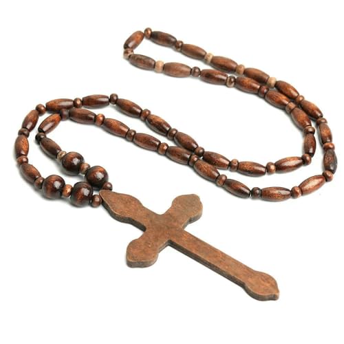 Großhandel große religiöse Holzkreuz-Rosenkranz-Perlen-Halskette, elegantes und spirituelles Zubehör, Christentum-Anhänger, Rosary von KOGMMYSEVP