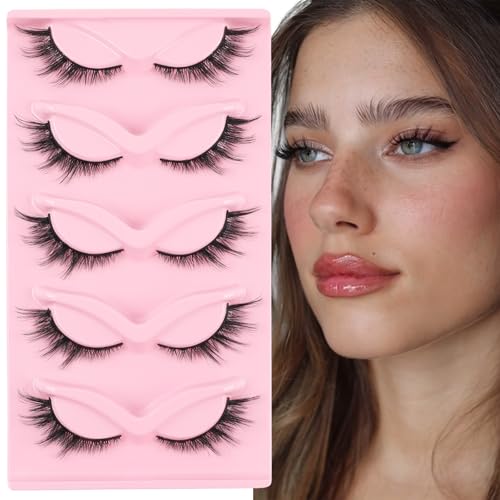 Half Cat Eye Flauschige Falsche Wimpern Kit mit Wimpern Glue Bond und Entferner 3/4 Ecke Cluster Wimpern Wiederverwendbare Gefälschte Wimpern 3D Faux Nerz Natürliches Aussehen 10 Paare von KOGMMYSEVP