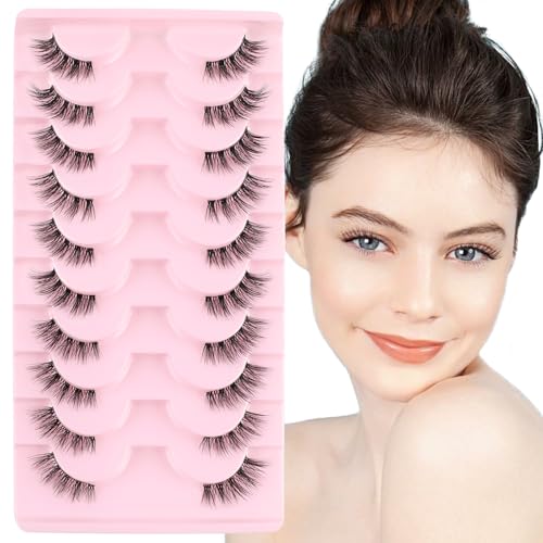 Half Cat Eye Flauschige Falsche Wimpern Kit mit Wimpern Glue Bond und Entferner 3/4 Ecke Cluster Wimpern Wiederverwendbare Gefälschte Wimpern 3D Faux Nerz Natürliches Aussehen 10 Paare von KOGMMYSEVP