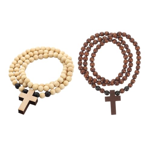 KOGMMYSEVP 2 x Herren-Halskette mit Perlenanhänger, Holzperlen-Design, christlicher Schmuck für Mode, Geschenk für Ihn von KOGMMYSEVP