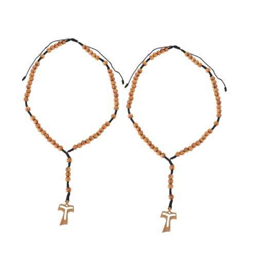 KOGMMYSEVP 2 x Holzhalskette mit Gebetsperlen, stabiler religiöser Schmuck für Männer und Frauen zur Erstkommunion, Konfirmation und besondere Anlässe von KOGMMYSEVP