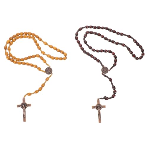 KOGMMYSEVP 2 x katholische Rosenkranz-Halskette: Holzperlen-Rosenkranz-Halskette mit handgefertigten katholischen Gebetsperlen für religiöse Feste und Gebete von KOGMMYSEVP