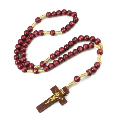 KOGMMYSEVP 2025 Handgewebte Holzperlen Rosenkranz Jesus Kreuz Halskette religiöser Schmuck für Herren, 45 cm KOGMMYSEVP 2025 Handgewebte Holzperlen Rosenkranz Jesus Kreuz Halskette religiöser Schmuck für Herren, 45 cm von KOGMMYSEVP