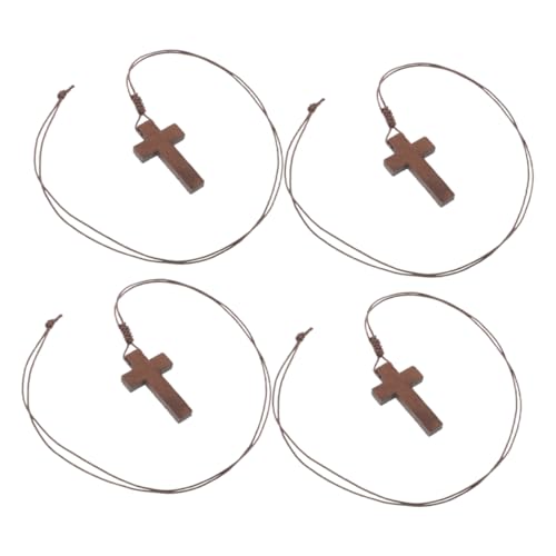 KOGMMYSEVP 4 x Holzhalsketten, verstellbare Kordelanhänger mit Kruzifix-Design, Unisex-Accessoire für Männer und Frauen, für Osterfeiern, Fahrzeug-Dekoration von KOGMMYSEVP