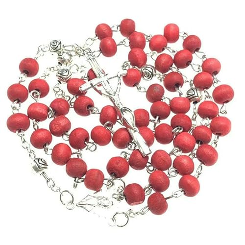 KOGMMYSEVP 6 x 7 mm Parfüm-Rosenkranz, Rosenduft, Holzperlen, religiöser Rosenkranz, Halskette, M von KOGMMYSEVP