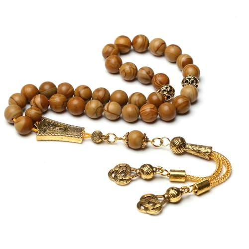 KOGMMYSEVP Armband aus Naturholz mit 33 Perlen, muslimisches Zubehör, Eid ADHA, islamisches Gebetsarmband, Schmuck, Edelstein, Rosenkranz, 8mm 33beads von KOGMMYSEVP