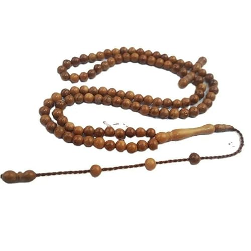 KOGMMYSEVP Auf Lager 99 Perlen Muslimisches Nussholz Gebets-Rosenkranz Naturbraun Rund 6 mm mit Diamant für Verlobung [Khaki] von KOGMMYSEVP