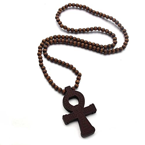 KOGMMYSEVP Bunter Bling afrikanischer ägyptischer Ankh-Anhänger, handgefertigte Holzperlen, Schutz, koptische Ankh-Halskette, religiöser Hip-Hop-Schmuck für Männer und Frauen, Braun, Holz, Holz KOGMMYSEVP Bunter Bling afrikanischer ägyptischer Ankh-Anhänger, handgefertigte Holzperlen, Schutz, koptische Ankh-Halskette, religiöser Hip-Hop-Schmuck für Männer und Frauen, Braun, Holz, Holz von KOGMMYSEVP