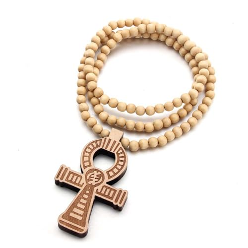 KOGMMYSEVP Bunter Bling afrikanischer ägyptischer Ankh-Anhänger, handgefertigte Holzperlen, Schutz, koptische Ankh-Halskette, religiöser Hip-Hop-Schmuck für Männer und Frauen KOGMMYSEVP Bunter Bling afrikanischer ägyptischer Ankh-Anhänger, handgefertigte Holzperlen, Schutz, koptische Ankh-Halskette, religiöser Hip-Hop-Schmuck für Männer und Frauen von KOGMMYSEVP