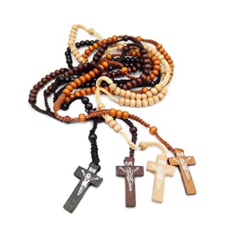 KOGMMYSEVP Farbenfrohe Halskette mit klassischem Naturholzperlen-Anhänger für Männer und Frauen, religiöser Rosenkranz, Schmuck, handgefertigtes Gebet von KOGMMYSEVP