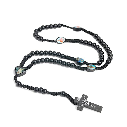 KOGMMYSEVP Farbenfrohe Halskette mit klassischem Naturholzperlen-Anhänger für Männer und Frauen, religiöser Rosenkranz, Schmuck, handgefertigtes Gebet von KOGMMYSEVP