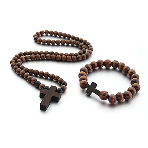 KOGMMYSEVP Farbenfrohe Halskette mit klassischem Naturholzperlen-Anhänger für Männer und Frauen, religiöser Rosenkranz, Schmuck, handgefertigtes Gebet von KOGMMYSEVP