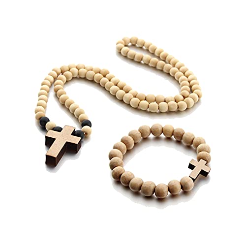 KOGMMYSEVP Farbenfrohe Halskette mit klassischem Naturholzperlen-Anhänger für Männer und Frauen, religiöser Rosenkranz, Schmuck, handgefertigtes Gebet von KOGMMYSEVP