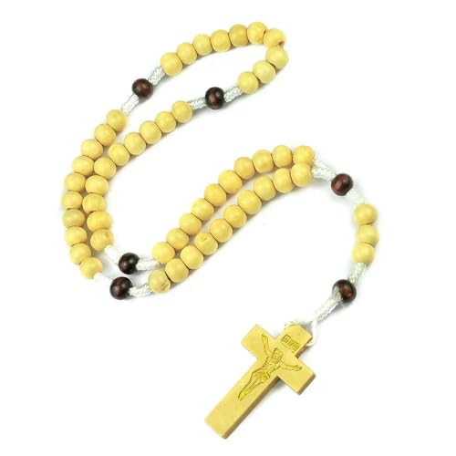 KOGMMYSEVP Gebets-Rosenkranz mit braunen Holzperlen, geknotet, mit Jesus-Kruzifix, 44 cm von KOGMMYSEVP