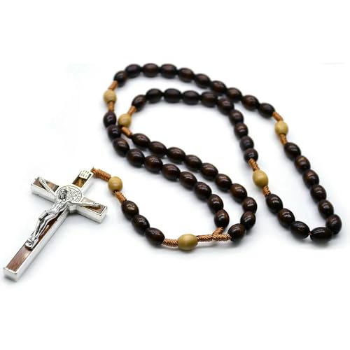 KOGMMYSEVP Großhandel Religiöse 8 x 10 mm dunkelbraune ovale Holzperlen Seil gewebte Gebetskette Rosenkranz, Classic KOGMMYSEVP Großhandel Religiöse 8 x 10 mm dunkelbraune ovale Holzperlen Seil gewebte Gebetskette Rosenkranz, Classic von KOGMMYSEVP