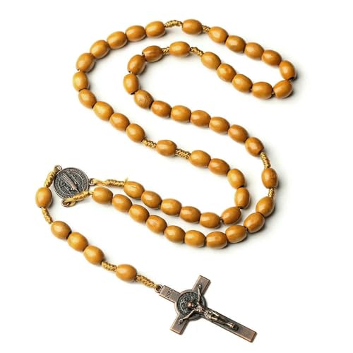 KOGMMYSEVP Großhandel Rosenkranz Jungfrau Maria 8 x 10 mm Holzperlen Kreuz Gebetskruzifix Anhänger Halskette Schmuck Kreuz Rosenkranz Halskette, 11*13*2cm von KOGMMYSEVP