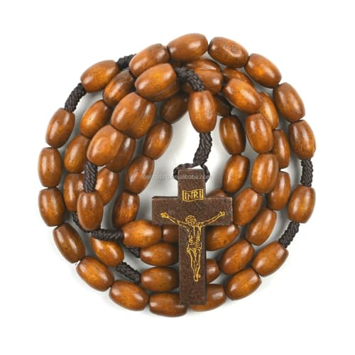 KOGMMYSEVP Handgefertigte 12 x 8 mm Holzperlen Großhandel Rosenkranz religiöse Halskette mit Kreuz-Anhänger, customizable von KOGMMYSEVP