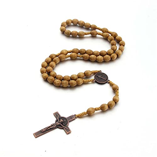 KOGMMYSEVP Handgefertigter Rosenkranz-Rosenkranz-Anhänger aus Holz, buntes Liebesherz, katholische Jungfrau Maria, Jesus, Halskette für Damen und Herren, religiöser Herr betender Schmuck von KOGMMYSEVP