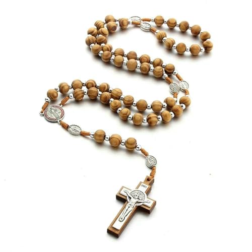 KOGMMYSEVP Handgefertigter religiöser Schmuck aus Holz, Kreuz-Rosenkranz-Halskette, 56 cm KOGMMYSEVP Handgefertigter religiöser Schmuck aus Holz, Kreuz-Rosenkranz-Halskette, 56 cm von KOGMMYSEVP