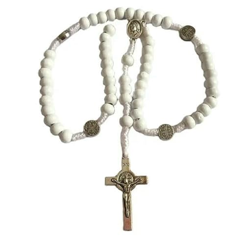 KOGMMYSEVP Handgefertigter weißer Rosenkranz aus Holz mit St.Bead Verbinder und Kreuz von KOGMMYSEVP