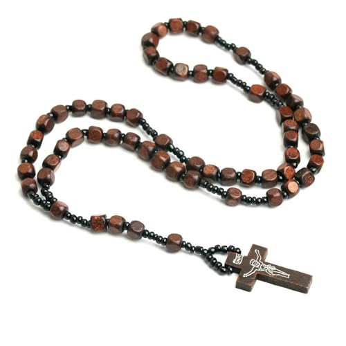 KOGMMYSEVP Handgewebter Rosenkranz mit Holzperlen, Jesus-Kreuz-Halskette, christlicher Rosenkranz zum Gebet, 45 cm von KOGMMYSEVP