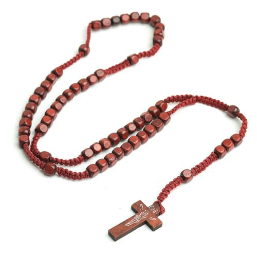 KOGMMYSEVP Handgewebter Rosenkranz mit Holzperlen, Jesus-Kreuz-Halskette, christlicher Rosenkranz zum Gebet, 45 cm KOGMMYSEVP Handgewebter Rosenkranz mit Holzperlen, Jesus-Kreuz-Halskette, christlicher Rosenkranz zum Gebet, 45 cm von KOGMMYSEVP