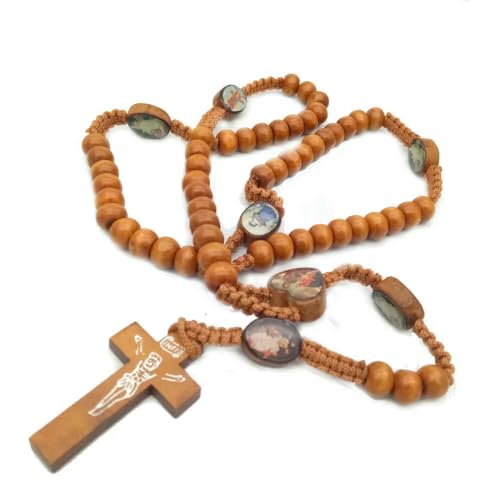 KOGMMYSEVP Holz-Rosenkränze, Perlen, Halskette, Rosenkranz, Kreuzkurse, religiöse Förderung, 19.5inches von KOGMMYSEVP