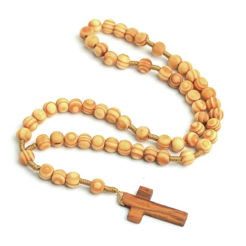 KOGMMYSEVP Holzkreuz Halskette Olivenholz Kruzifix mit Perlenkette Christlicher Rosenkranz Religiöse Gebetskette, 46 cm von KOGMMYSEVP