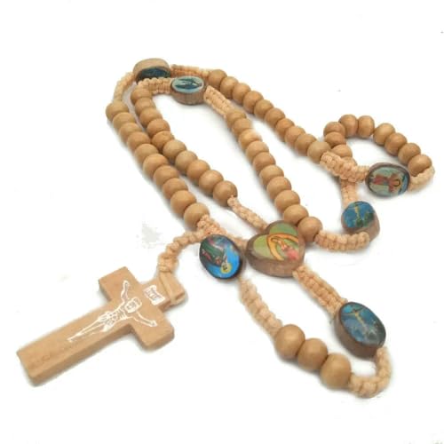 KOGMMYSEVP JERUSALEM Religiöser Schmuck Kreuz Jesus Rosenkranz Halskette mit Holzperlen, 17,5 cm von KOGMMYSEVP