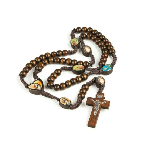 KOGMMYSEVP JERUSALEM Religiöser Schmuck Kreuz Jesus Rosenkranz Halskette mit Holzperlen, 17,5 cm von KOGMMYSEVP