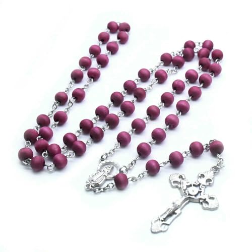 KOGMMYSEVP Mode Rosenkranz Halskette Holz Gebetskette Maria Kruzifix Anhänger für Kirche Katholizismus Religiös von KOGMMYSEVP