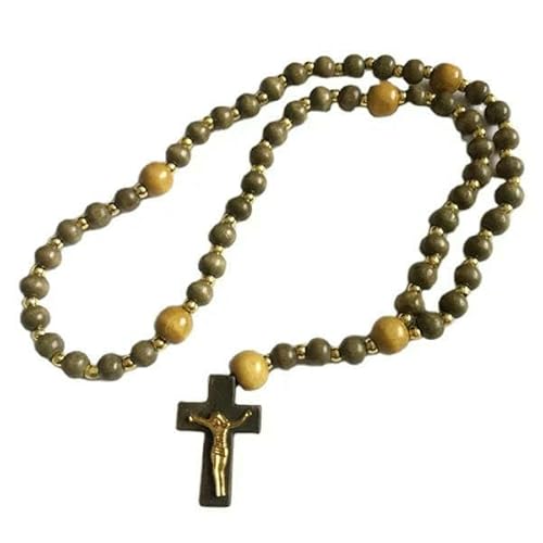 KOGMMYSEVP Modische Rosenkranz-Holzperlen-Halskette mit Kreuz-Anhänger, Rosenkranz-Kette KOGMMYSEVP Modische Rosenkranz-Holzperlen-Halskette mit Kreuz-Anhänger, Rosenkranz-Kette von KOGMMYSEVP