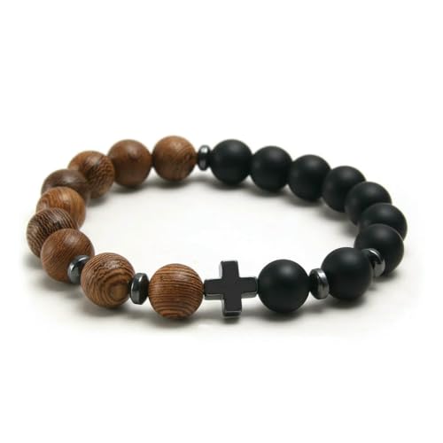 KOGMMYSEVP Modisches, handgefertigtes christliches, religiöses Holzperlen-Rosenkranz-Kreuz-Naturstein-elastisches Armband für Männer KOGMMYSEVP Modisches, handgefertigtes christliches, religiöses Holzperlen-Rosenkranz-Kreuz-Naturstein-elastisches Armband für Männer von KOGMMYSEVP